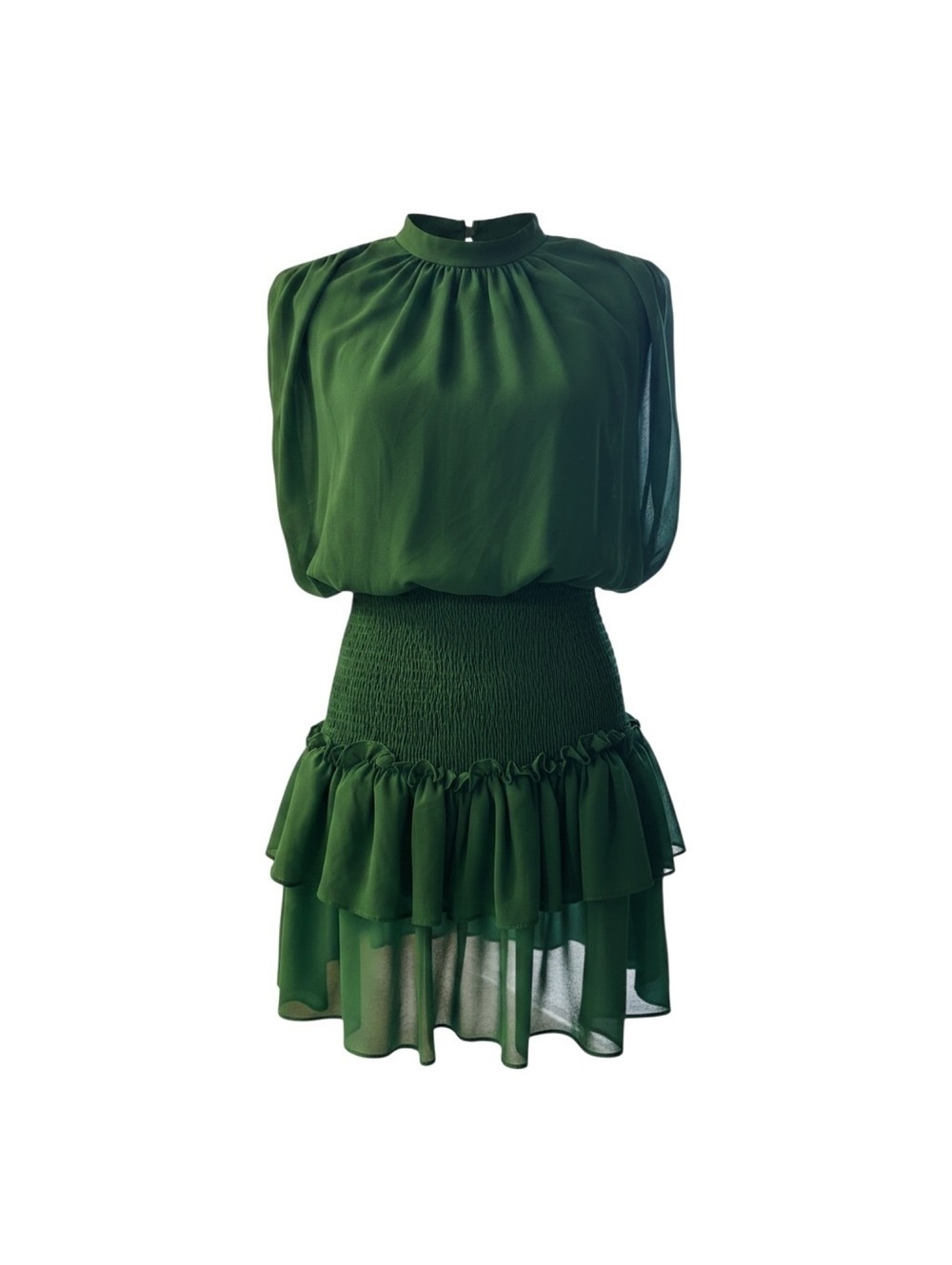 VINTAGE Green Sleeveless Ruffled Hem Dress